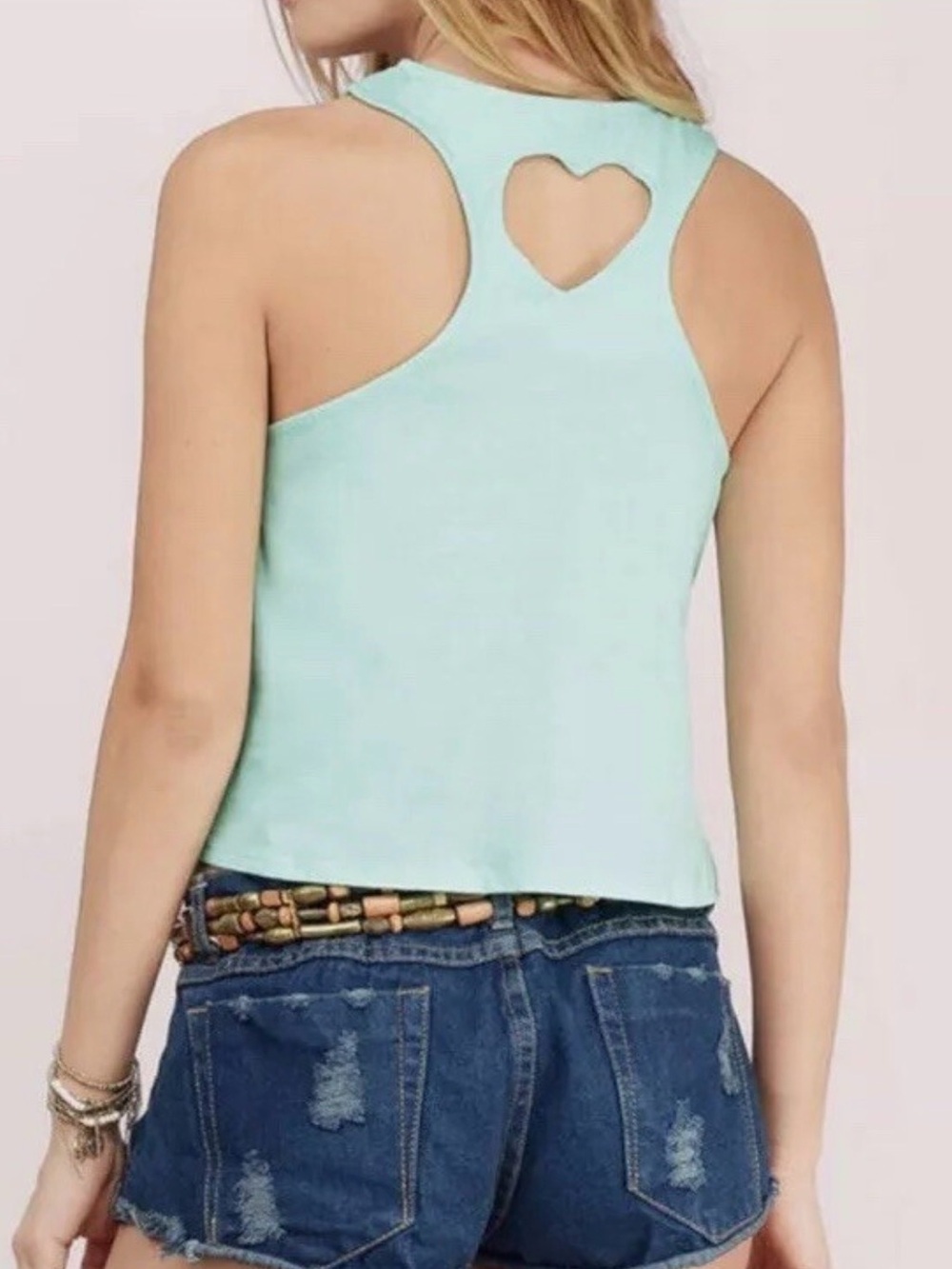 Tobi Mint Green Heart Cutout High Neck Crop Tank Top Size M